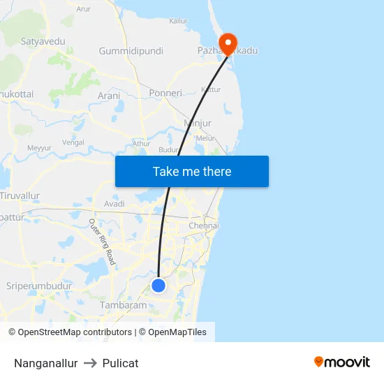 Nanganallur to Pulicat map
