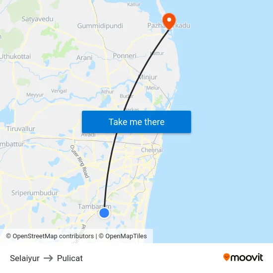 Selaiyur to Pulicat map