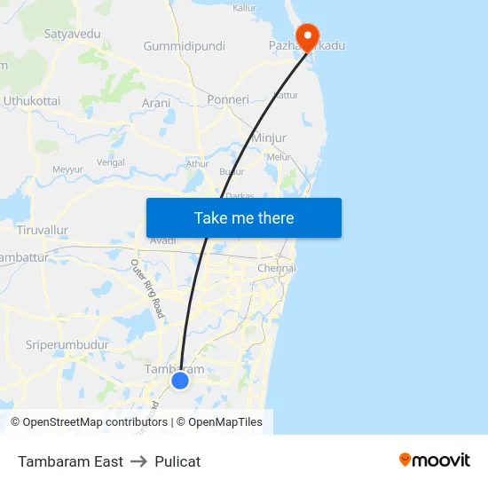 Tambaram East to Pulicat map