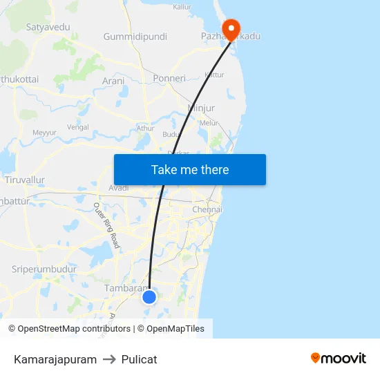 Kamarajapuram to Pulicat map
