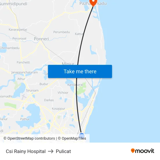 Csi Rainy Hospital to Pulicat map