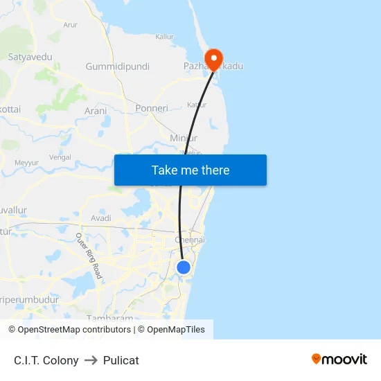 C.I.T. Colony to Pulicat map