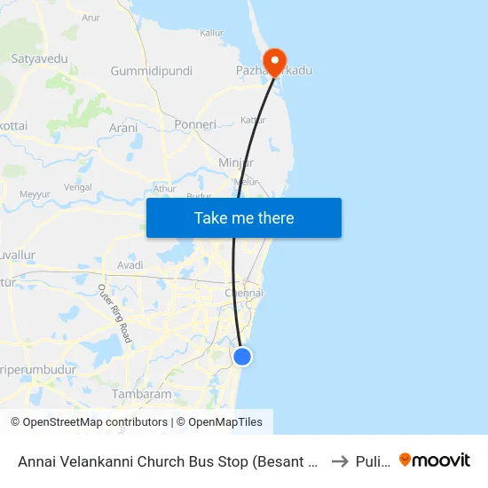 Annai Velankanni Church Bus Stop (Besant Nagar Church) to Pulicat map