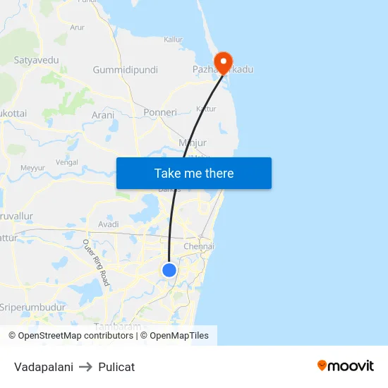 Vadapalani to Pulicat map