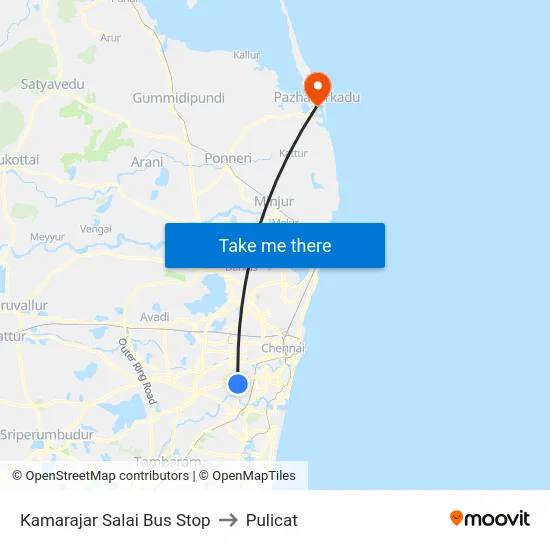 Kamarajar Salai Bus Stop to Pulicat map