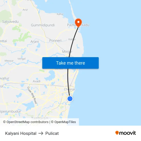 Kalyani Hospital to Pulicat map