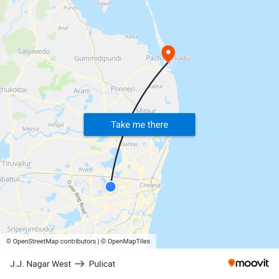 J.J. Nagar West to Pulicat map
