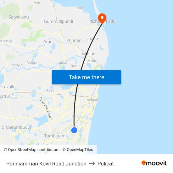 Ponniamman Kovil Road Junction to Pulicat map