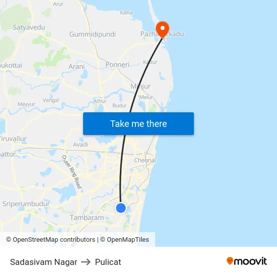 Sadasivam Nagar to Pulicat map