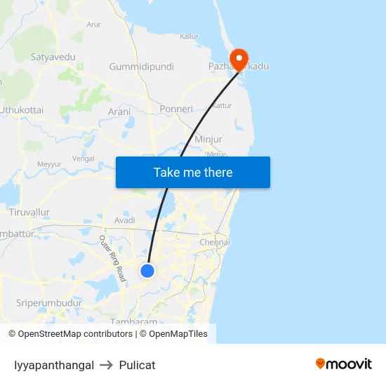 Iyyapanthangal to Pulicat map