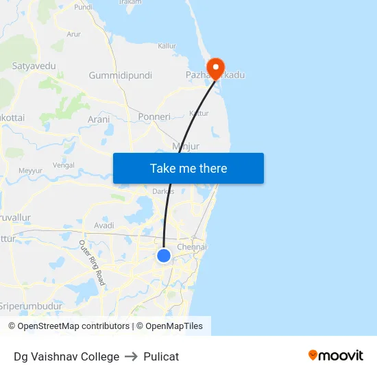 Dg Vaishnav College to Pulicat map