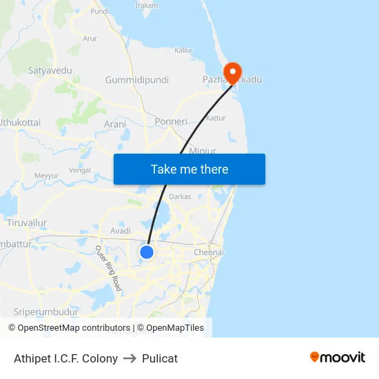 Athipet I.C.F. Colony to Pulicat map