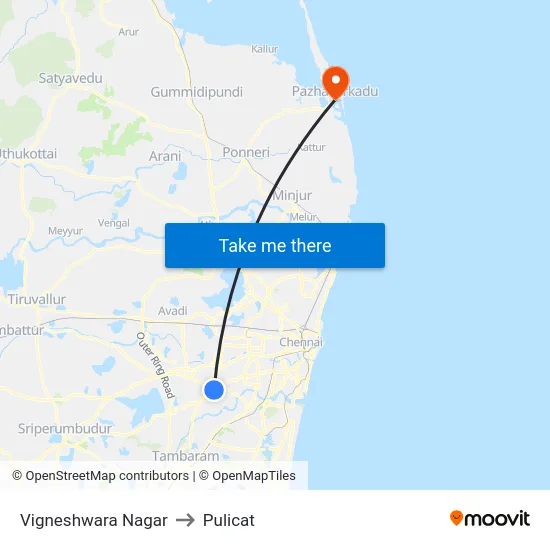 Vigneshwara Nagar to Pulicat map