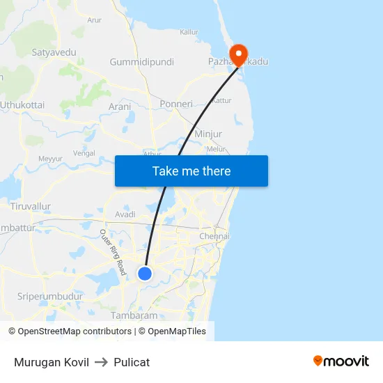 Murugan Kovil to Pulicat map