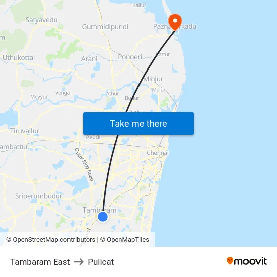 Tambaram East to Pulicat map