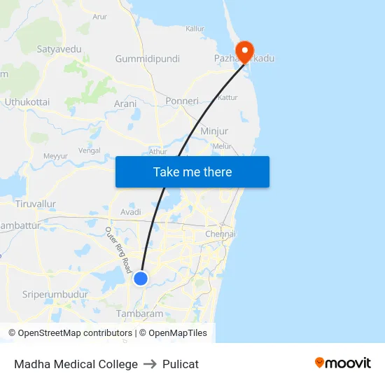 Madha Medical College to Pulicat map