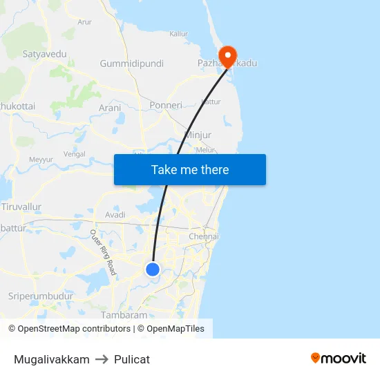 Mugalivakkam to Pulicat map