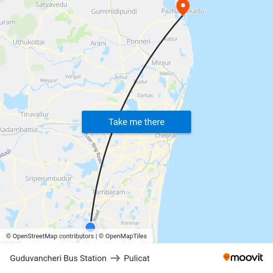 Guduvancheri Bus Station to Pulicat map