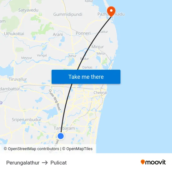 Perungalathur to Pulicat map