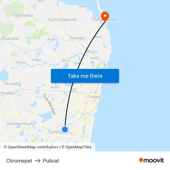 Chromepet to Pulicat map