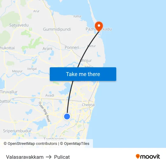Valasaravakkam to Pulicat map