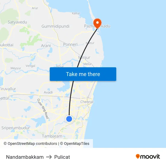 Nandambakkam to Pulicat map