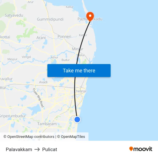 Palavakkam to Pulicat map
