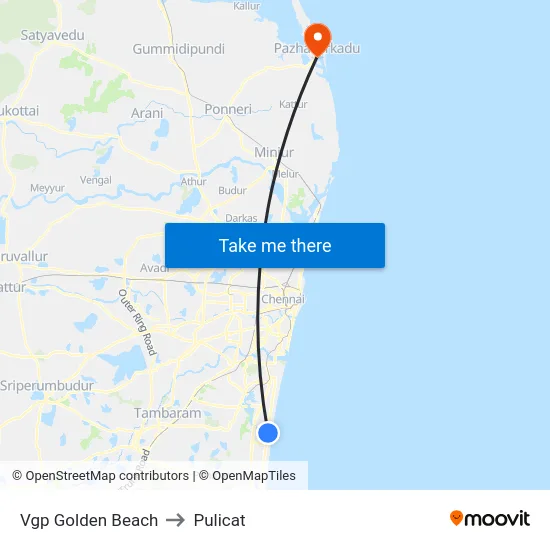 Vgp Golden Beach to Pulicat map