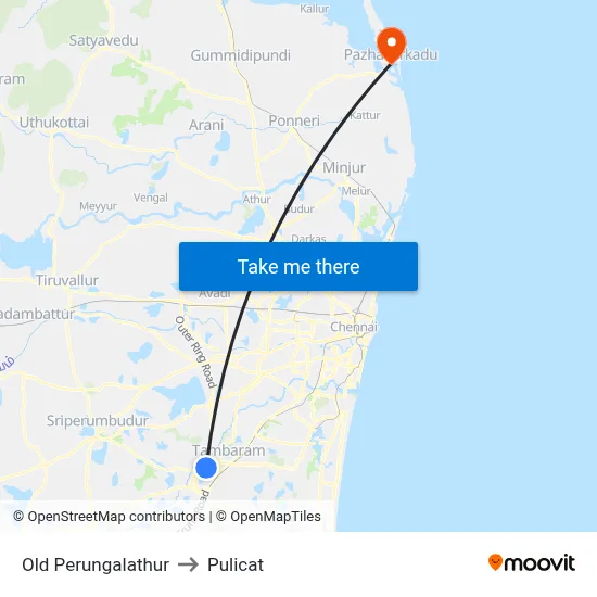Old Perungalathur to Pulicat map