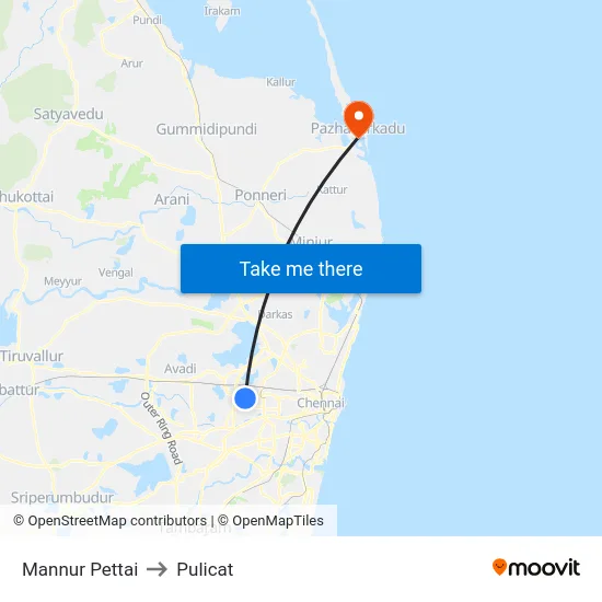 Mannur Pettai to Pulicat map