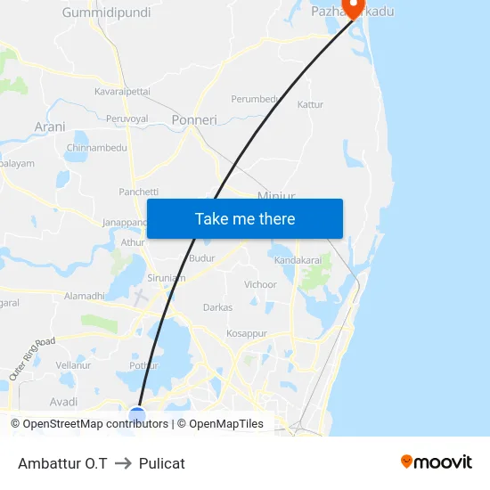 Ambattur O.T to Pulicat map