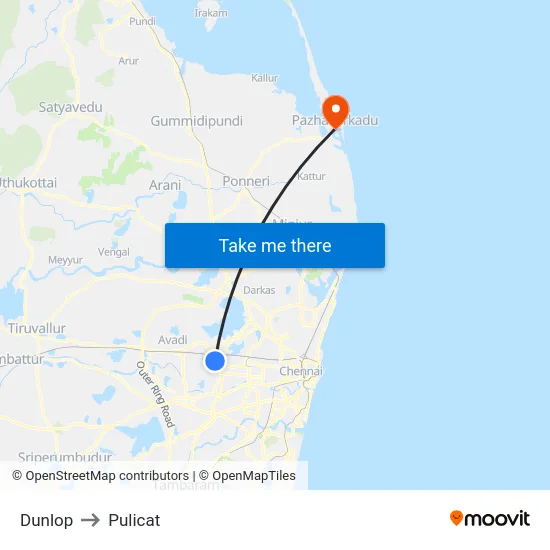 Dunlop to Pulicat map
