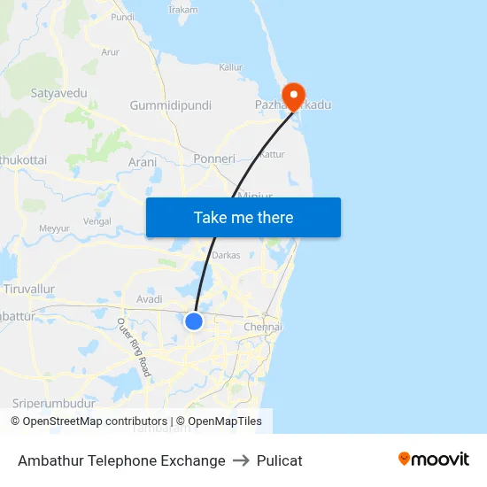 Ambathur Telephone Exchange to Pulicat map