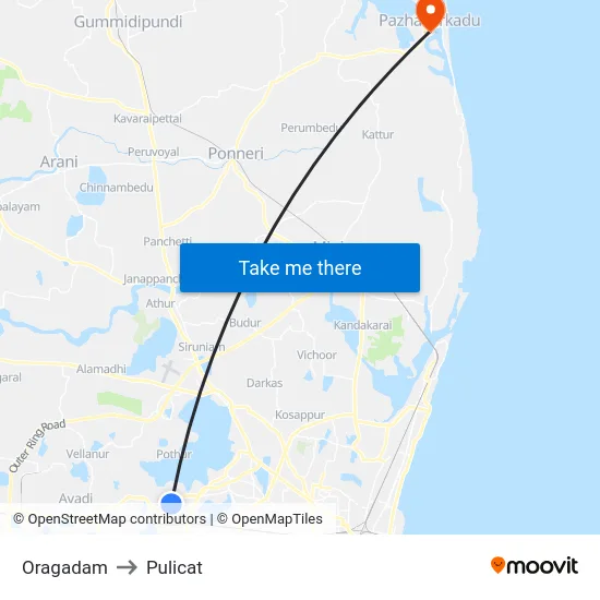 Oragadam to Pulicat map