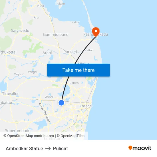 Ambedkar Statue to Pulicat map