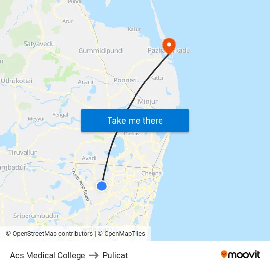 Acs Medical College to Pulicat map