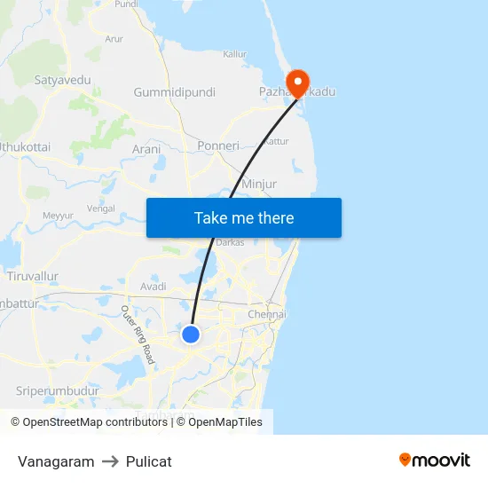 Vanagaram to Pulicat map