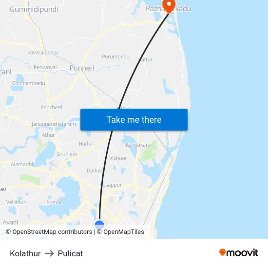 Kolathur to Pulicat map