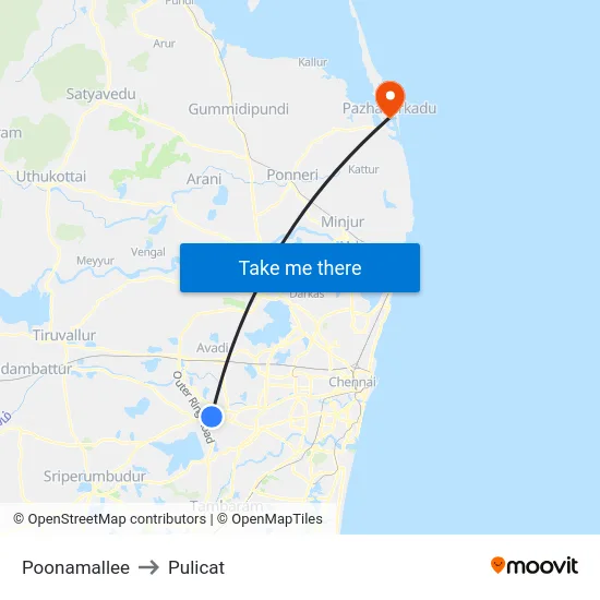 Poonamallee to Pulicat map
