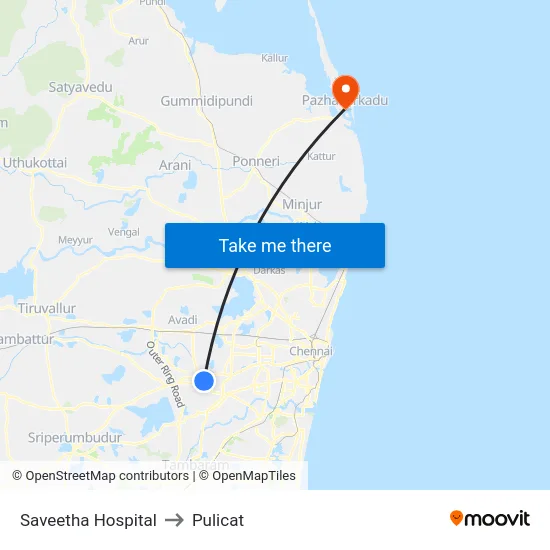 Saveetha Hospital to Pulicat map