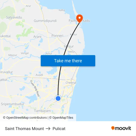 Saint Thomas Mount to Pulicat map