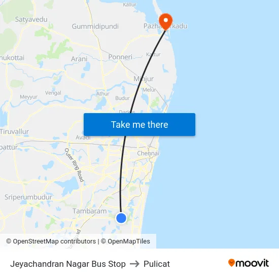 Jeyachandran Nagar Bus Stop to Pulicat map