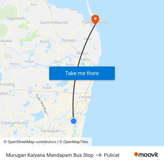 Murugan Kalyana Mandapam Bus Stop to Pulicat map