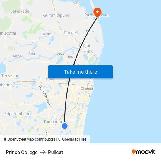 Prince College to Pulicat map