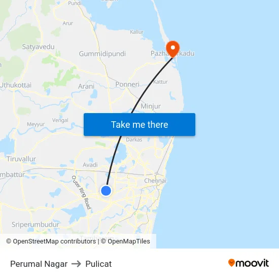 Perumal Nagar to Pulicat map