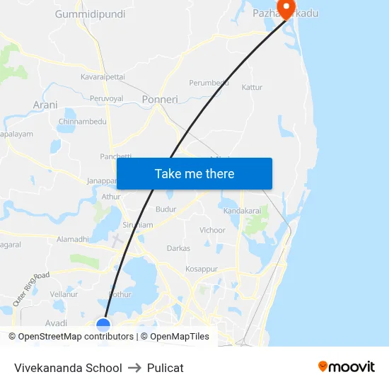 Vivekananda School to Pulicat map