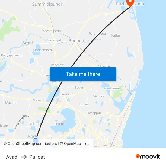Avadi to Pulicat map