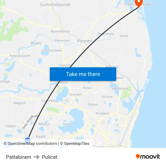 Pattabiram to Pulicat map
