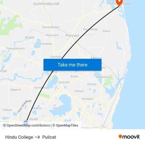 Hindu College to Pulicat map