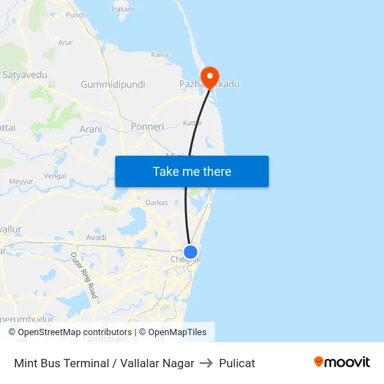 Mint Bus Terminal / Vallalar Nagar to Pulicat map